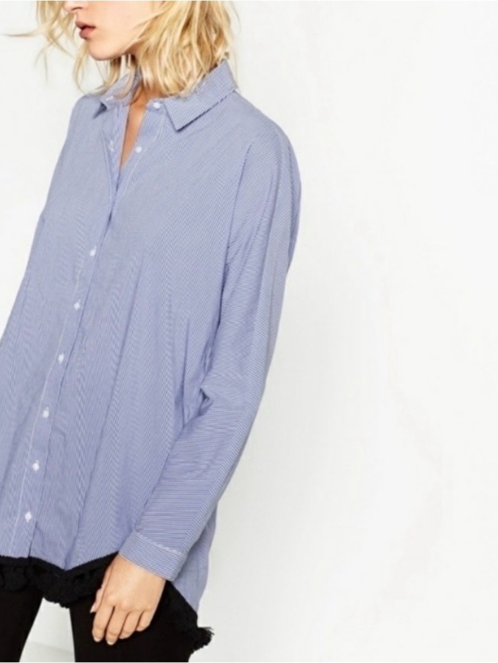 Zara Women Pom Pom Tassel Fringe Button Down Shirt